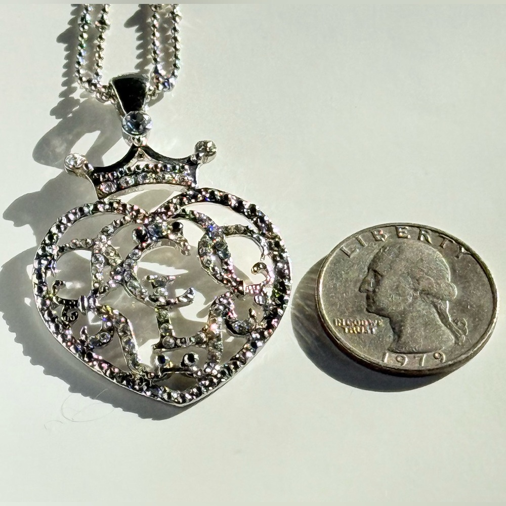 👑 Cookie Lee Double Chain Genuine Crystal Crowned Heart Pendant Necklace - Picture 6 of 7